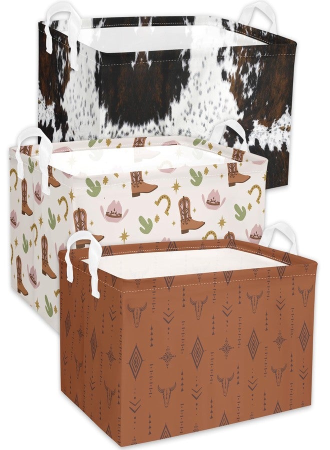 BBSET 3 Pcs Western Bull Boho Rectangle Storage Basket Collapsible Highland Cow Storage Bin for Nursery Toys Books Waterproof Baskets for Closet Shelves Bedroom Decor(Cow) - Image 1